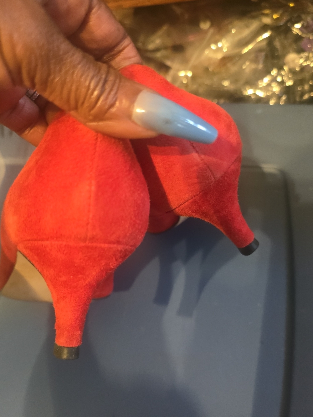 Talbots Red Suede Pointed Toe Flats with Bow Detail - Picture 3 of 6